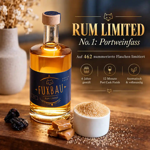 Fuxbau Rum Limited No. 1 Portweinfass, 6 Jahre gereift und auf 462 nummerierte Flaschen limitiert