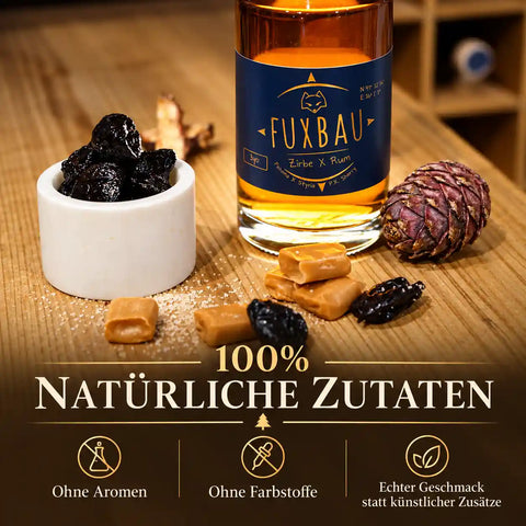 Fuxbau Zirbe X Rum mit natürlichen Zutaten, echter Zirbe und ohne künstliche Aromen